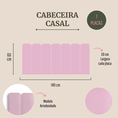 Cabeceira Casal Kit 7 Placas Modelo Arredondada - Courino Rosa
