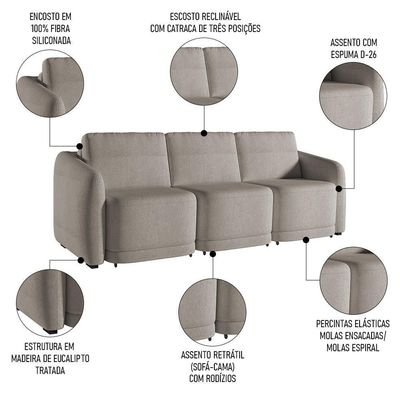 Sofá Cama Casal Para Sala 246cm Polska Z08 Boucle Bege Escuro - Mpozenato