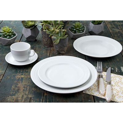Conjunto de Pratos Rasos Germer Chevron em Porcelana Branco – 6 Peças