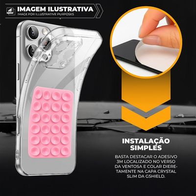 Kit Capa Crystal Slim para Iphone 16 Pro Max + Ventosa ROSA