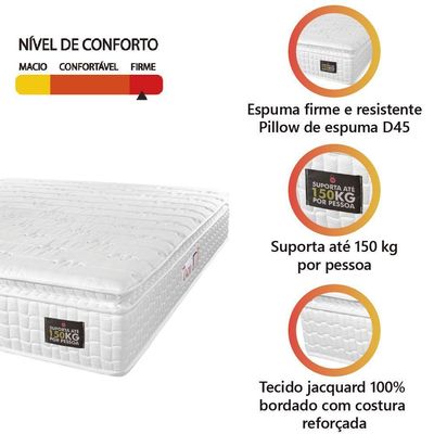 Colchão Casal Espuma D45 Lazio Pillow Top 138x188x24cm Branco Hellen