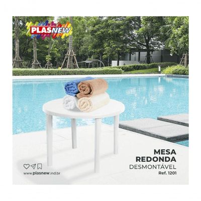 Mesa Redonda Plástica Piscina Praia Desmontável Branca Plasnew