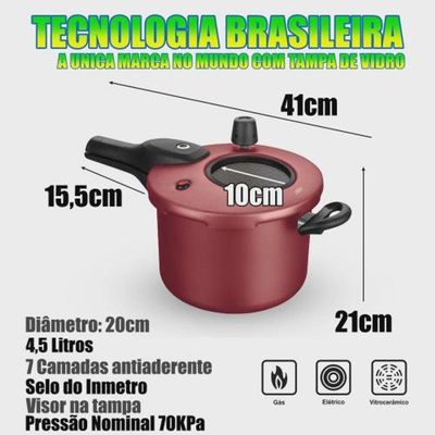 Panela De Pressão Antiaderente Com Visor 4.5 L Mta Cereja