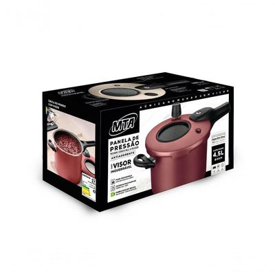 Panela De Pressão Antiaderente Com Visor 4.5 L Mta Cereja