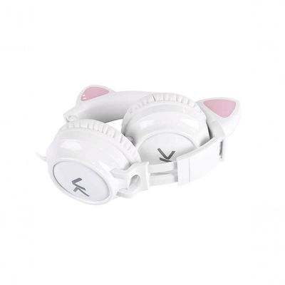 Fone De Ouvido Headset Kitty Ear - Orelha De Gato Branco Com Microfone Cabo 1.2m Plug P2 Estereo P3