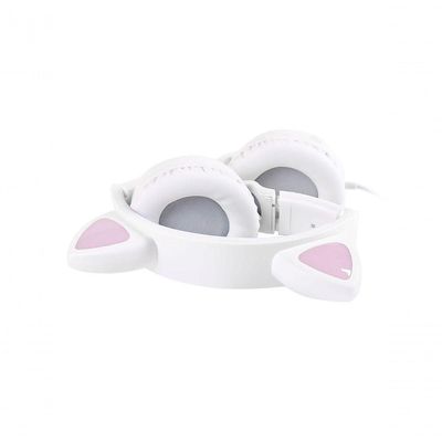 Fone De Ouvido Headset Kitty Ear - Orelha De Gato Branco Com Microfone Cabo 1.2m Plug P2 Estereo P3