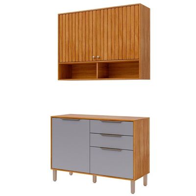 Armário Aéreo Com Balcão Divina 120cm Com 4 Portas 2 Gavetas Cinamomo/platina
