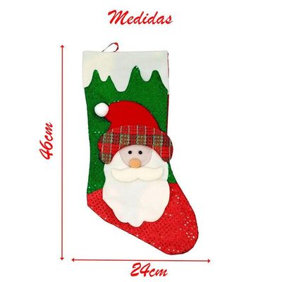 Bota Meia Natalina Decoração Papai Noel Tecido 46cm