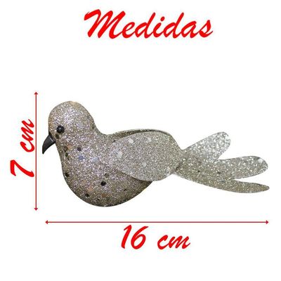 Kit 10 Enfeite Decoração árvore Natal Pomba Dourada Natalina 16cm