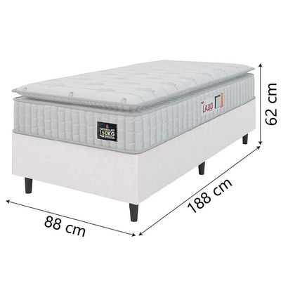 Cama Box Solteiro Colchão Espuma D45 Lazio Pillow Top 88x188x62cm Branco Hellen