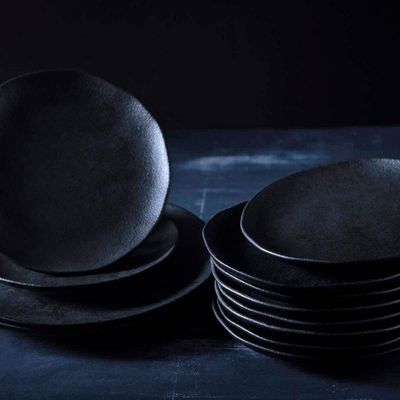 Conjunto com 6 Pratos Rasos Porto Brasil Orgânico Carbon em Stoneware 26,5cm  Preto