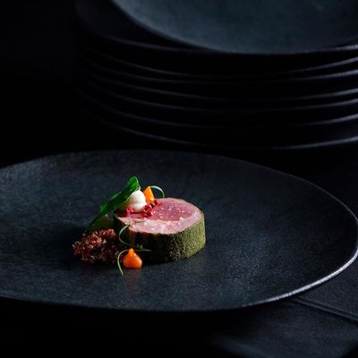 Conjunto com 6 Pratos Rasos Porto Brasil Orgânico Carbon em Stoneware 26,5cm  Preto
