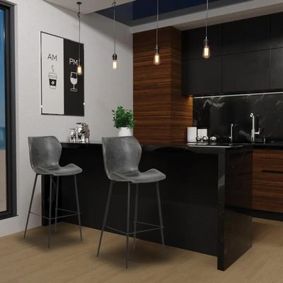 Kit 3 Banquetas Alta Com Encosto Para Bancada Cozinha Penha R02 Sintético Cinza Grafite - Mpozenato