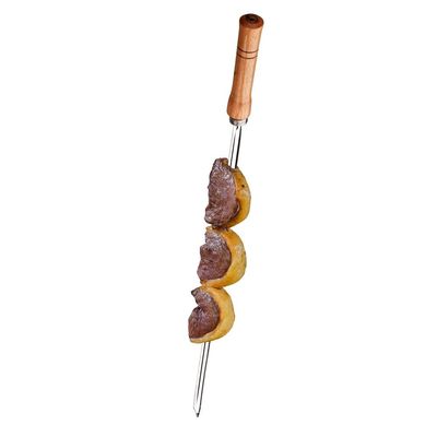 Espeto Simples Utimil em Aço Inox e Madeira - 75 cm