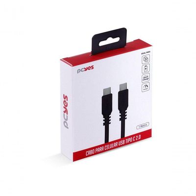Cabo Para Celular Smartphone Usb Tipo C 2.0 Para Usb Tipo C - Type C 2.0 1 Metro Preto - Pucp-01