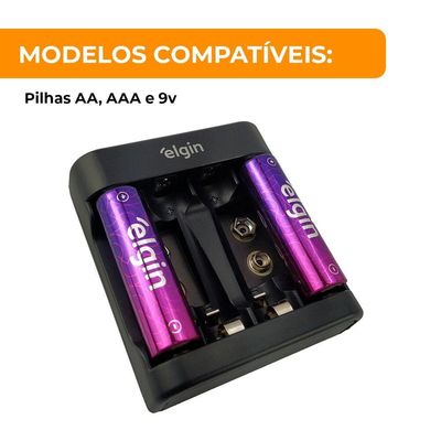 Carregador Inteligente De Pilhas Aa/aaa E Bateria 9v Elgin