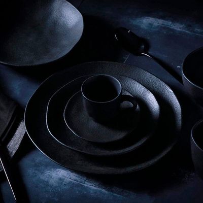 Conjunto com 6 Xícaras e Pires para Café Porto Brasil Carbon em Stoneware Preto - 120 ml