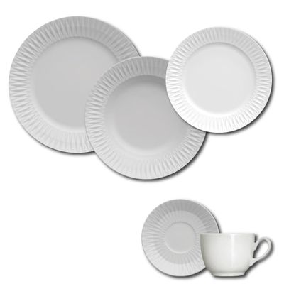 Aparelho de Jantar, Chá e Sobremesa 30 Peças Germer Diamante em Porcelana  Branco