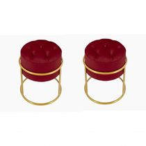 Kit 2 Puff Banqueta Estofado Decorativo Base De Ferro Capitonê Suede Bordo Do Lar Móveis E Decoração