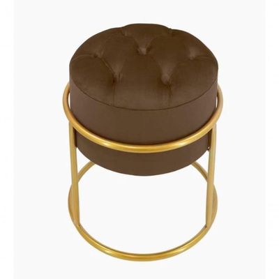 Puff Banqueta Estofado Decorativo Base De Ferro Capitonê Suede Marrom Do Lar Móveis E Decoração