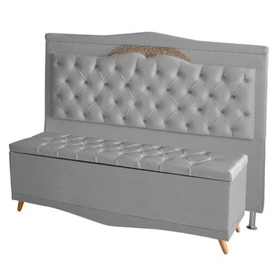 Kit Cabeceira De Cama Box E Calçadeira Baú Madri Casal 140 Cm Suede Prata Do Lar Móveis E Decoração