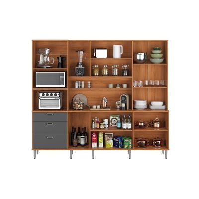 Cozinha Compacta Pulse - 2,60m 12 Portas E 3 Gavetas - Lukaliam Móveis Cinza