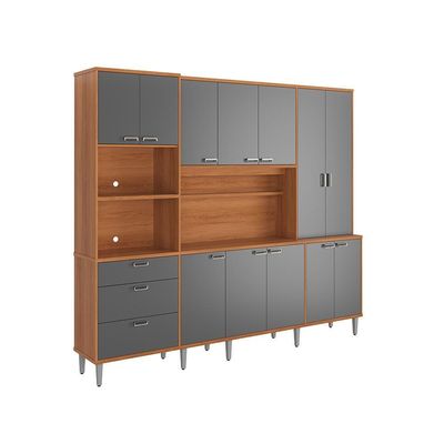 Cozinha Compacta Pulse - 2,60m 12 Portas E 3 Gavetas - Lukaliam Móveis Cinza