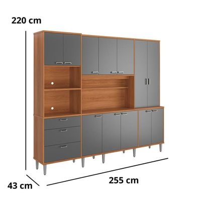 Cozinha Compacta Pulse - 2,60m 12 Portas E 3 Gavetas - Lukaliam Móveis Cinza