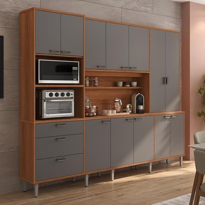 Cozinha Compacta Pulse - 2,60m 12 Portas E 3 Gavetas - Lukaliam Móveis Cinza