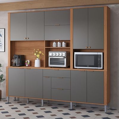 Cozinha Compacta Astra - 2,40m 10 Portas E 4 Gavetas - Lukaliam Móveis Cinza