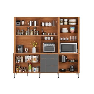 Cozinha Compacta Astra - 2,40m 10 Portas E 4 Gavetas - Lukaliam Móveis Cinza