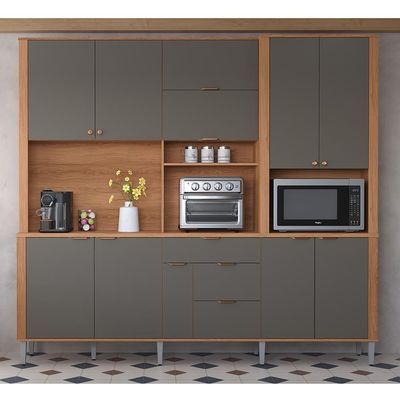Cozinha Compacta Astra - 2,40m 10 Portas E 4 Gavetas - Lukaliam Móveis Cinza