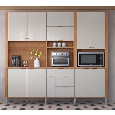 Cozinha Compacta Astra - 2,40m 10 Portas E 4 Gavetas - Lukaliam Móveis Bege