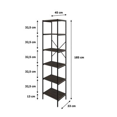 Estante C/06 Prateleiras 186x45x33cm Tub Tueh1846 Nogal - Est.preta Nogal / Est.preta