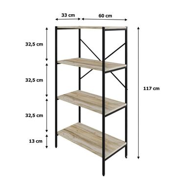 Estante C/04 Prateleiras 118x60x33cm Tub Tueh1164 Carvalho - Est.preta Carvalho / Est.preta