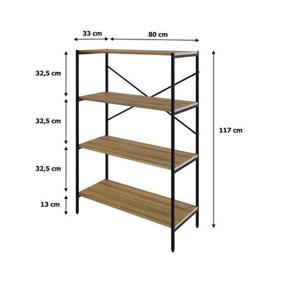 Estante C/04 Prateleiras 118x80x33cm Tub Tueh1184 Lâmina Mel - Est.preta Lâmina Mel / Est.preta