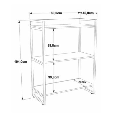 Estante Kuadra 80x40x104cm C/03 Prateleiras Snow / Est.preta Snow / Est.preta