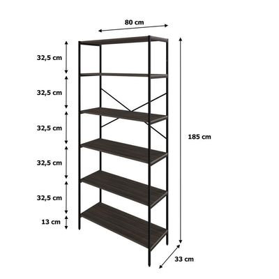 Estante C/06 Prateleiras 186x80x33cm Tub Tueh1886 Nogal - Est.preta Nogal / Est.preta