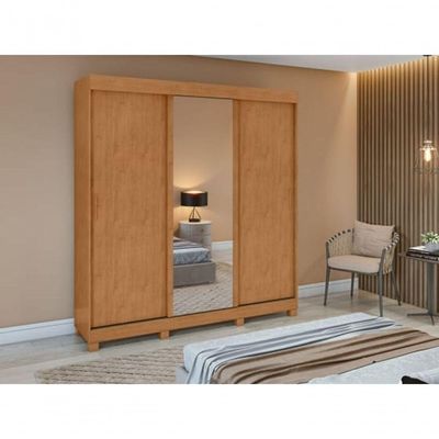 Guarda Roupa Saion 3 Portas Com Pés 1 Porta Glass - Lopas Amendoa Clean
