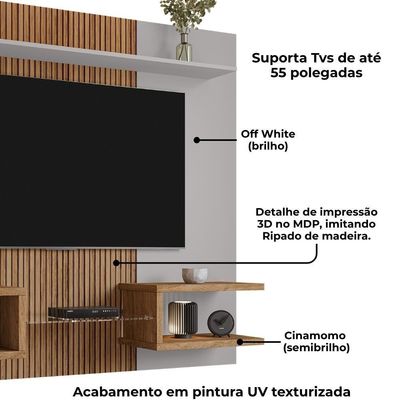 Painel Suspenso TV 55 Polegadas 163 Cm Atlas Bechara Off White Cinamomo