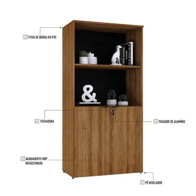 Armário Alto Estante Com 02 Portas 161,5x80x42cm Wlae80 Lâmina Mel - Preto
