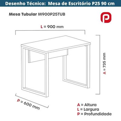Mesa Escritório P25 Tub Pandin 90 Cm (larg) Tampo Mdp Noce Naturalle Pé Aço Tubular Azul Del Rey