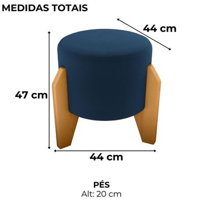 Puff Decorativo Para Sala Luxo 44x44 Cm Veludo Milani Store Azul