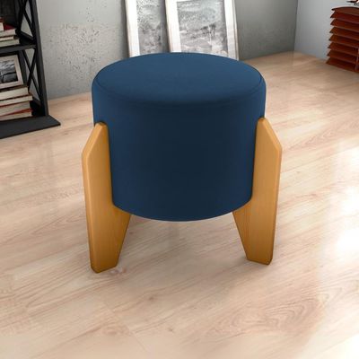 Puff Decorativo Para Sala Luxo 44x44 Cm Veludo Milani Store Azul