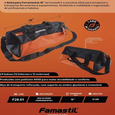 Bolsa Para Ferramentas 16 Com 24 Bolsos Famastil