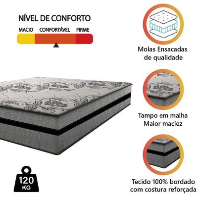 Colchão Casal King Gazin com Molas Ensacadas Rubi 193x203x32cm Cinza/Preto