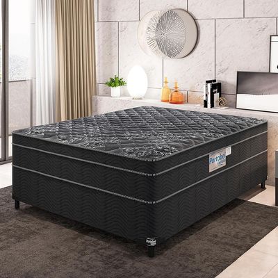 Cama Box Casal Portobel + Colchão Casal Portobel Diplomata Orthopedic com Espuma D-45 65x138x188 cm - Preto