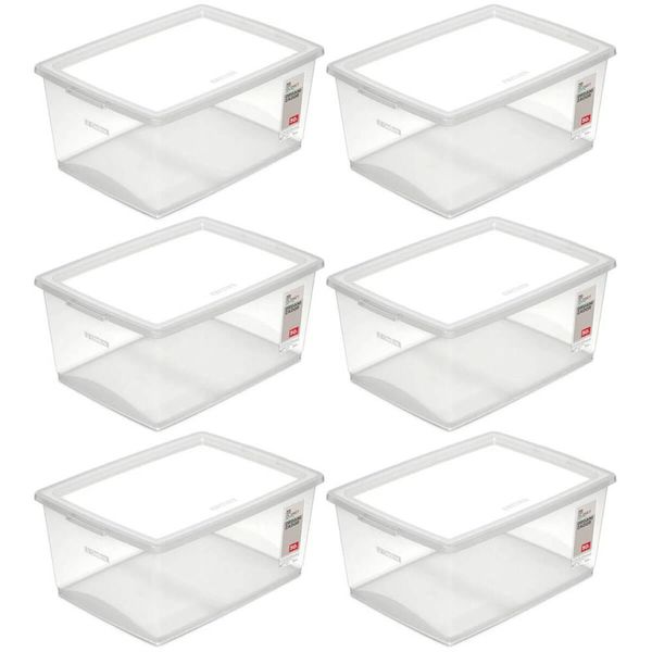 6 Caixas Organizadoras com Tampa 30L Empilháveis Click Ordene de Plástico