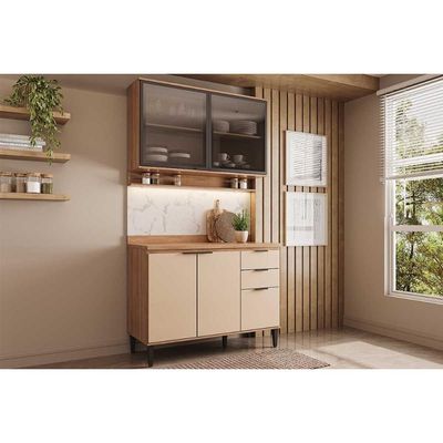 Kit de Cozinha Completa 2 Peças Alpha (1Aéreo+1Balcão) C2P52 Freijo/Off White - Carraro