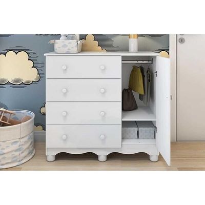 Cômoda Infantil Junior c/ 1 Porta e 4 Gavetas Branco - Peroba